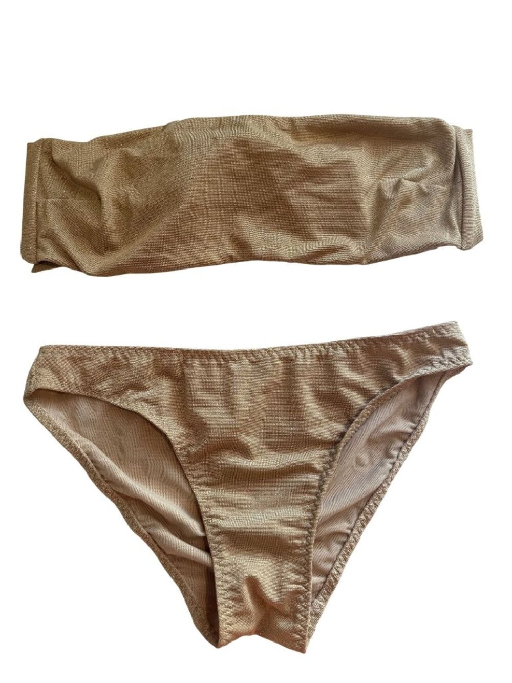 NWT My Beachy Side Gold Metallic Bandeau Bikini Size Small [jb]